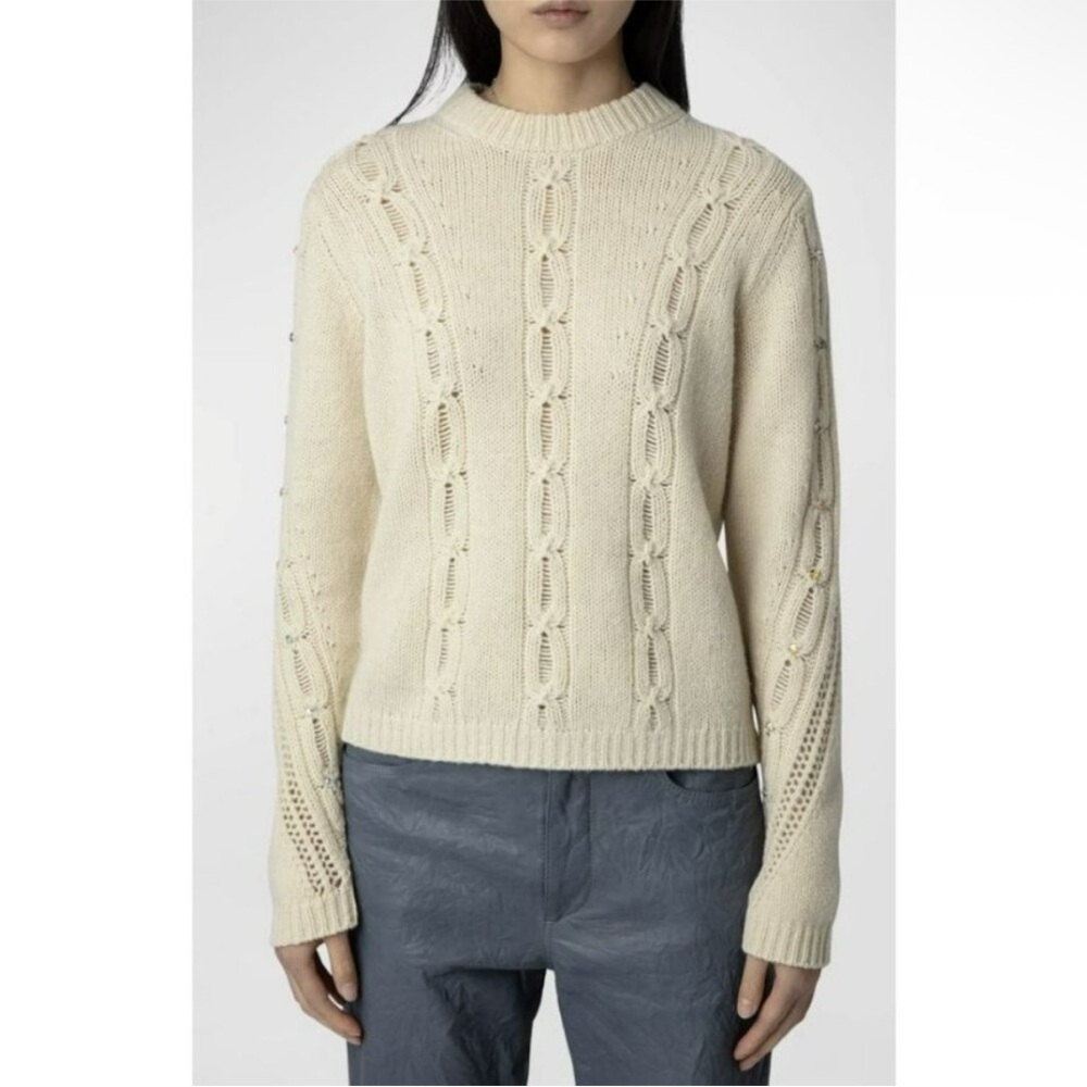 Zadig & Voltaire Morley Rhinestone Embellished Cable-Knit Sweater NEW size large